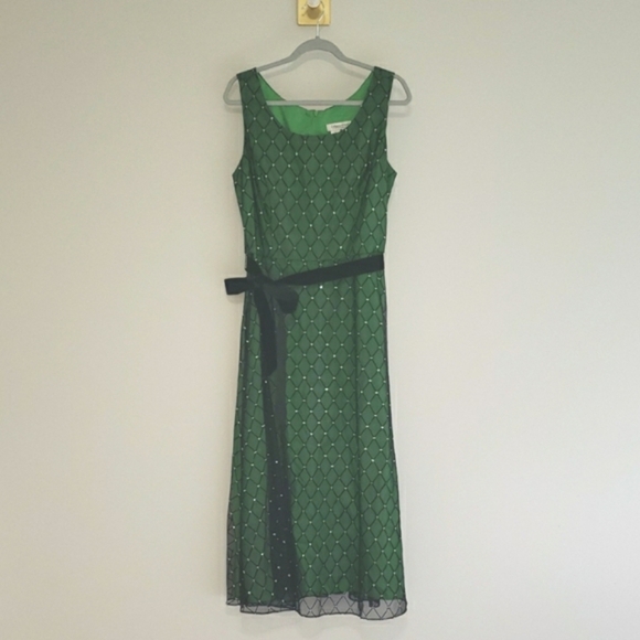 Coldwater Creek NWT Holiday Dress 10 Emerald Green Black Tulle Diamond Christmas - Picture 1 of 15